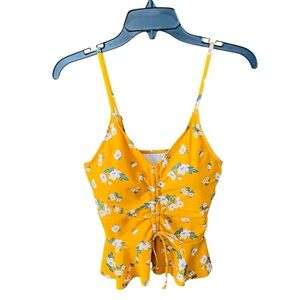 NWOT Coral Reef strappy ruffle tie front tankini swim top adjustable SZ L yellow